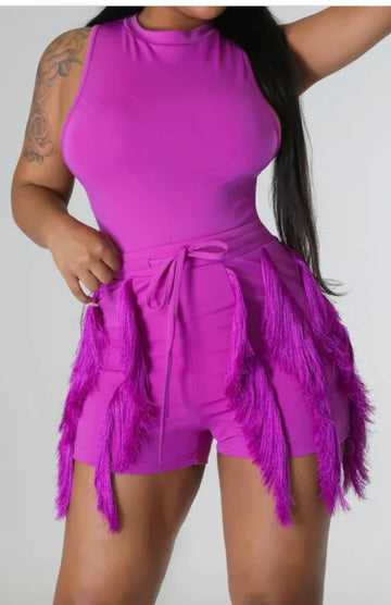 Baas Magenta Two-Piece Fringe Short Set