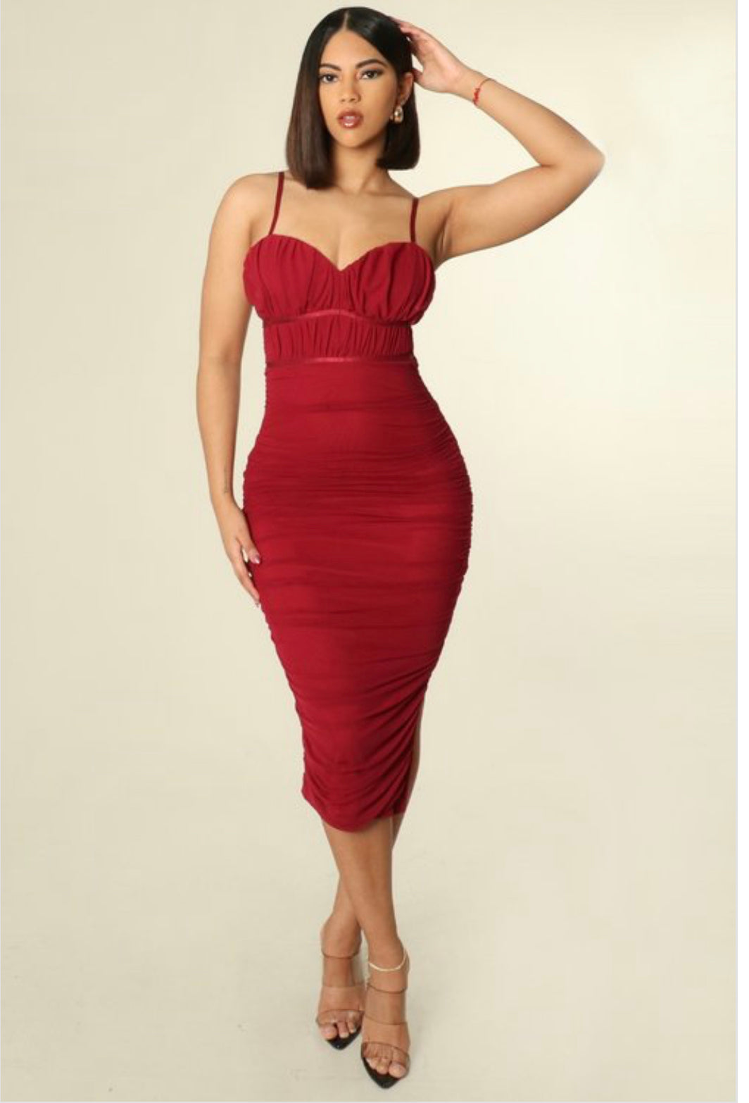 Baas Burgundy Ruched Dress